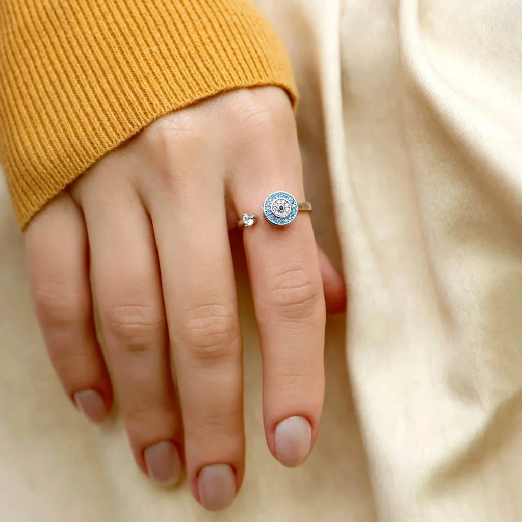 Blue Evil Eye Anxiety Ring Turkish Greek Matiasma Mataki