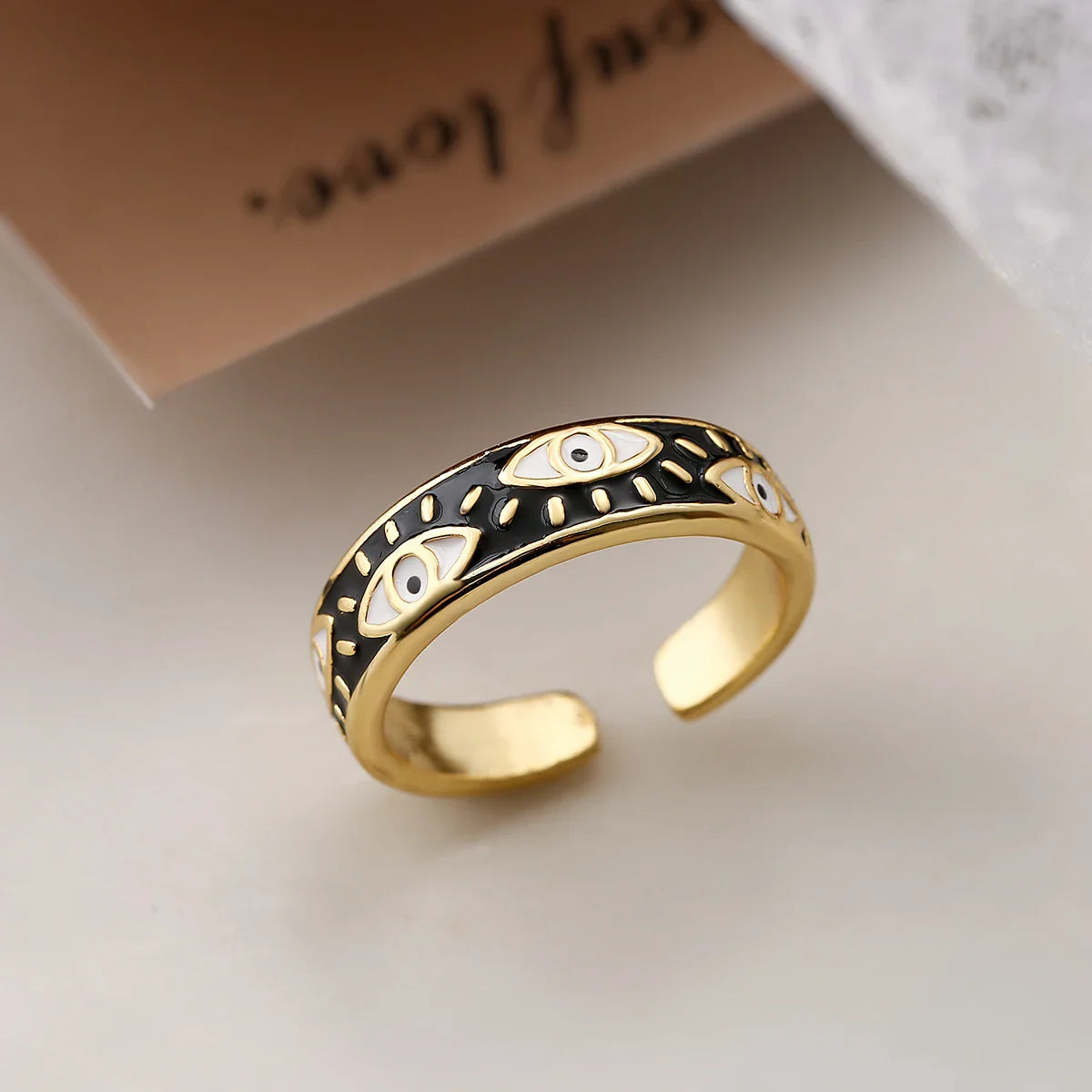Blue Turkish Evil Eye Ring Black Band