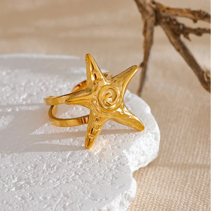 Gold Starfish Shell Ring for Women