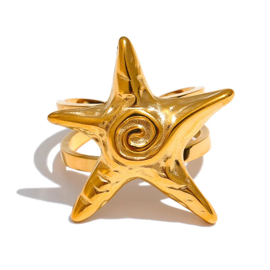 Gold Starfish Shell Ring for Women