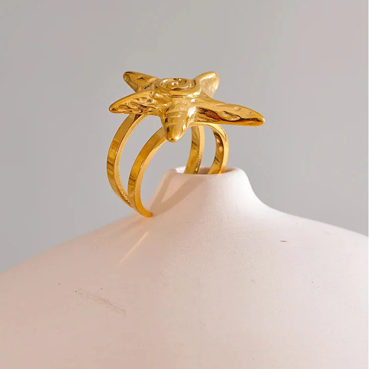 Gold Starfish Shell Ring for Women