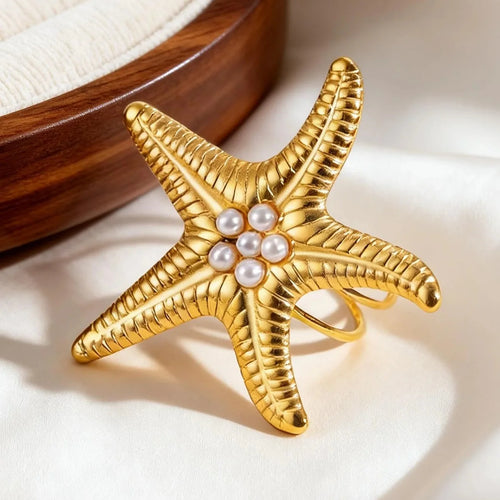 Gold starfish shell ring