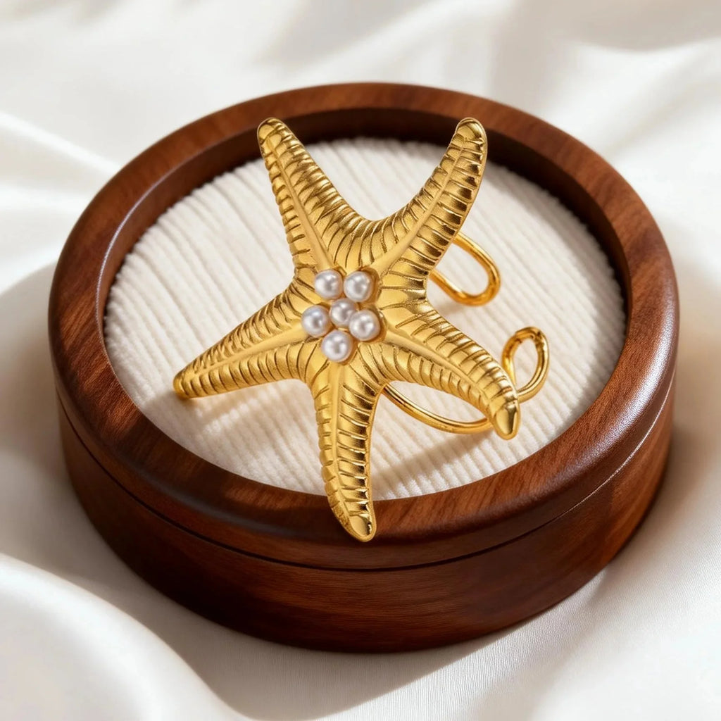 Gold starfish shell ring