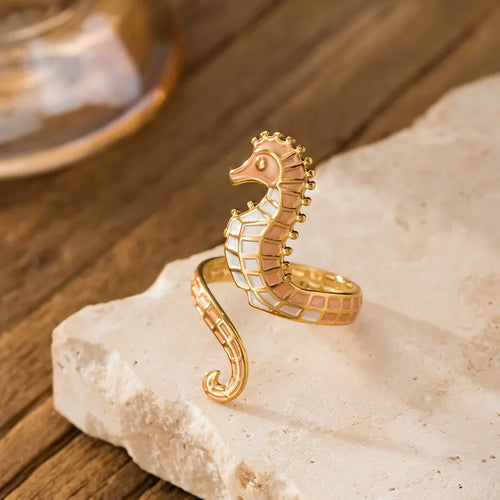 Beige seahorse shell ring