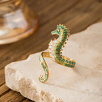 Green seahorse shell ring