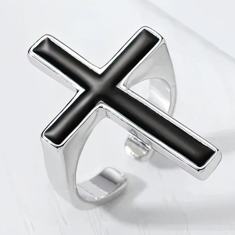 Black Gothic Cross Ring for Men Christian