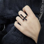 Black Silver Men's Cross Ring