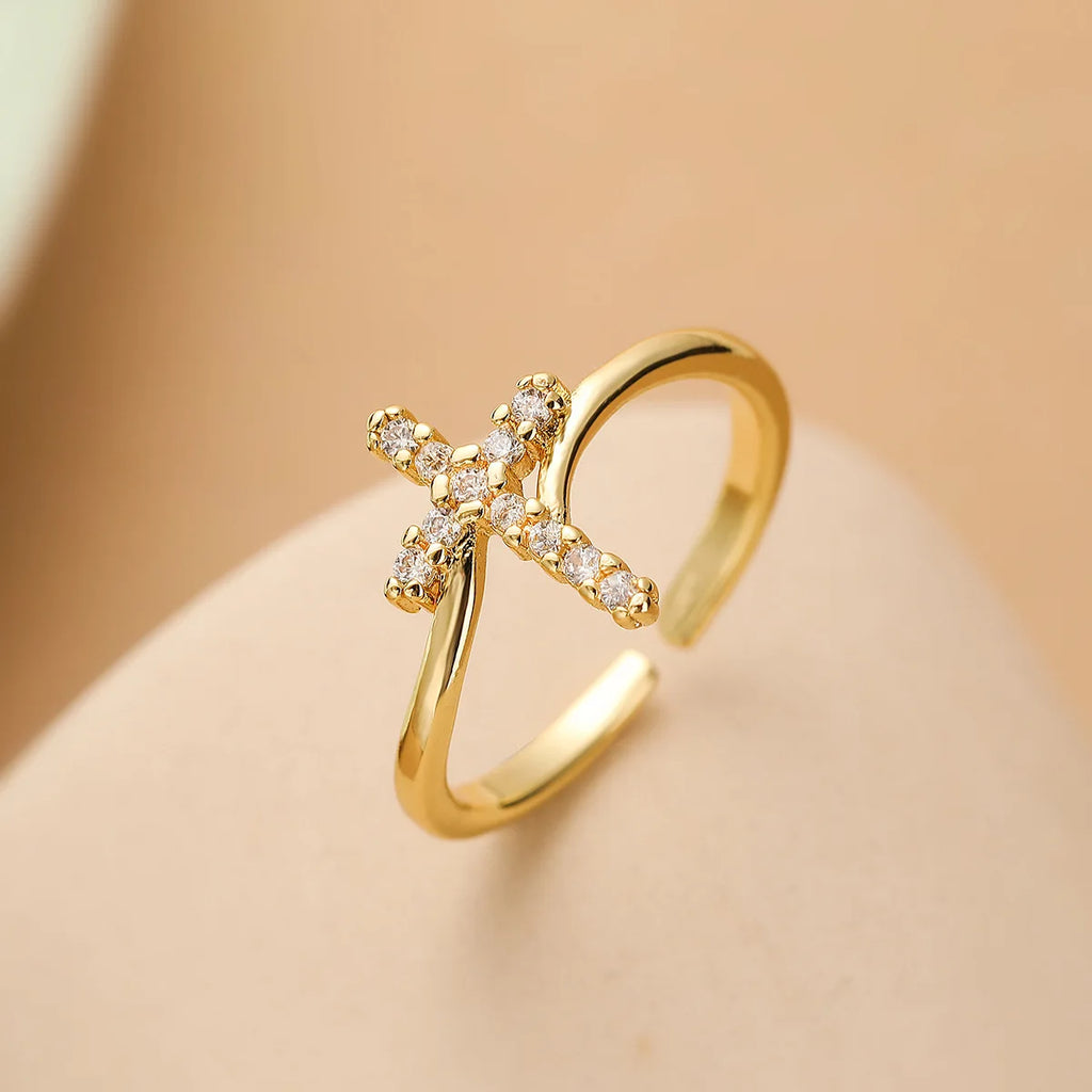 Cross Ring & Zircon Stone Women gold