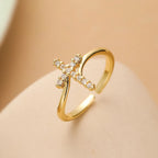 Cross Ring & Zircon Stone Women gold