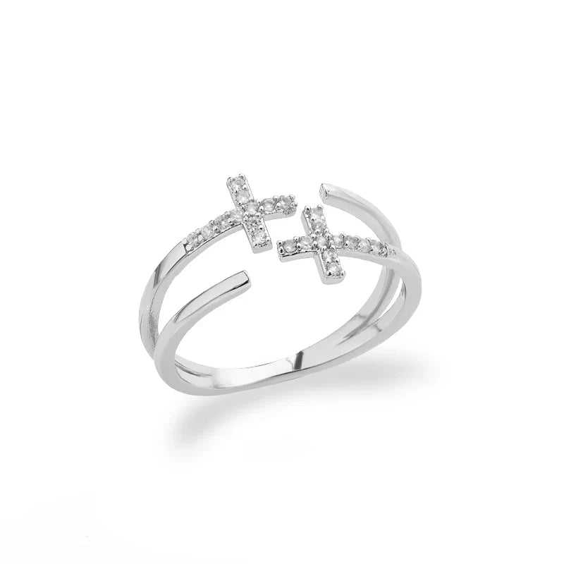 Christian Zircon Cross Ring for Women silver