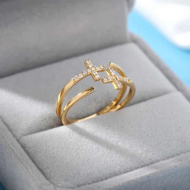 Christian Zircon Cross Ring for Women gold
