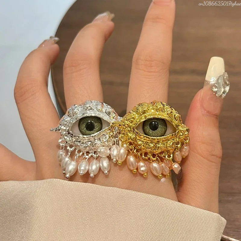 Protective Ring with Blue Eye and Gold Beads