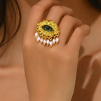 Protective Ring with Blue Eye and Gold Beads
