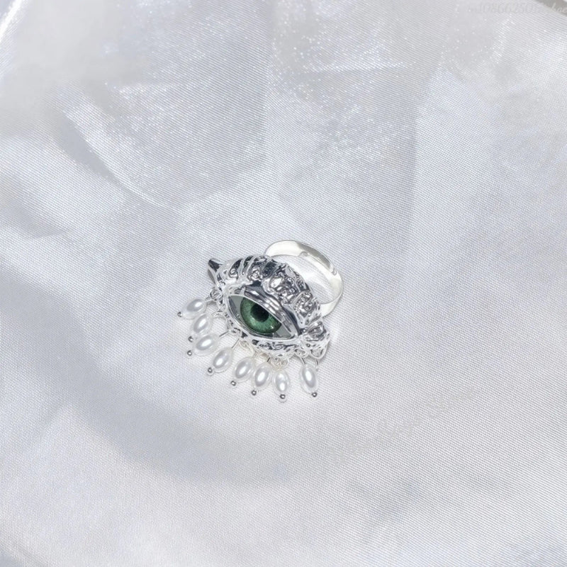 Protective Ring with Blue Eye and Silver Beads