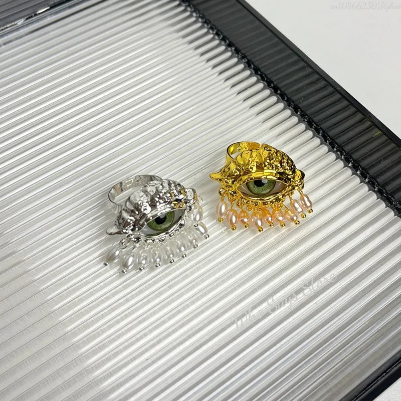 Protective Ring with Blue Eye and Gold Beads