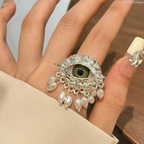 Protective Ring with Blue Eye and Silver Beads