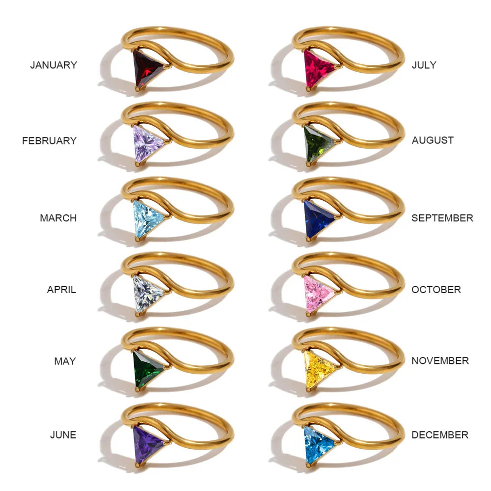 Gold ring with triangular birthstone