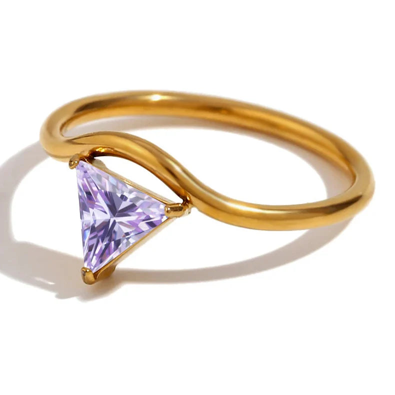 Gold ring with triangular birthstone February