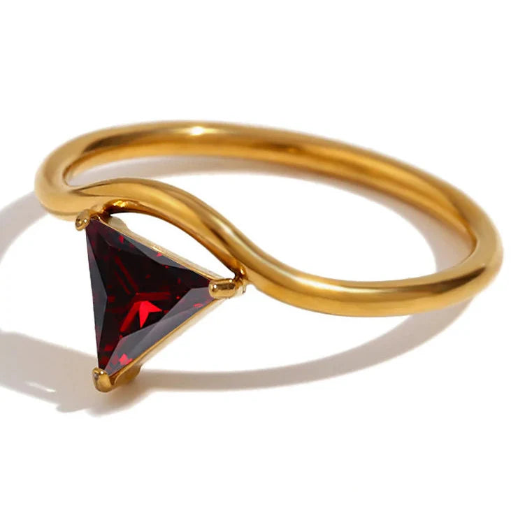 Gold ring with triangular birthstone January