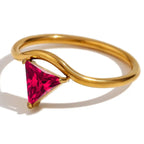 Gold ring with triangular birthstone July