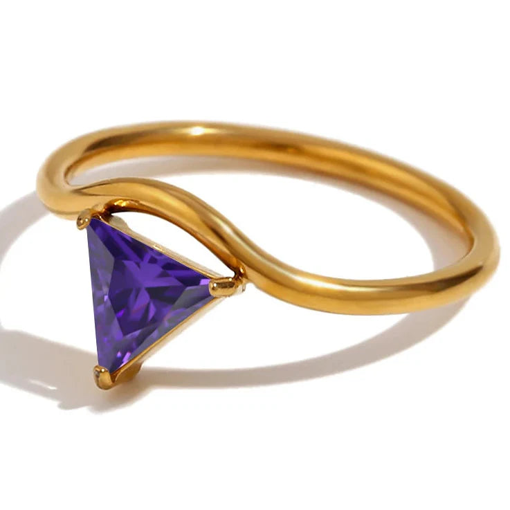 Gold ring with triangular birthstone June