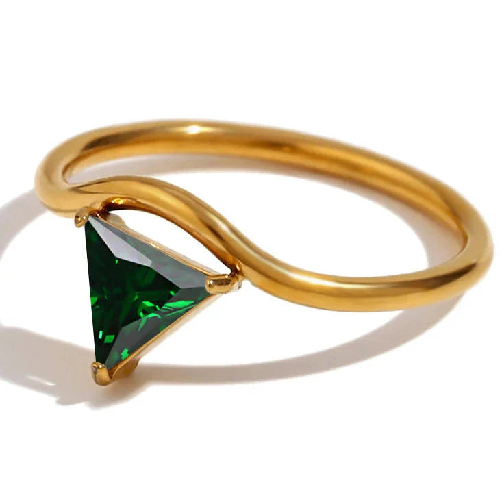 Gold ring with triangular birthstone May