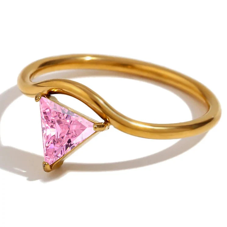 Gold ring with triangular birthstone October