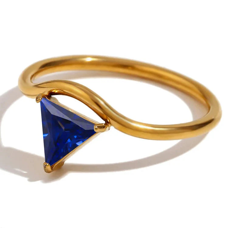 Gold ring with triangular birthstone September