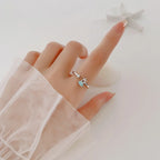 Starfish, Scallop Shell and Zircon Seashell Ring in Silver