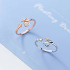 Starfish, Scallop Shell and Zircon Seashell Ring in Rose Gold