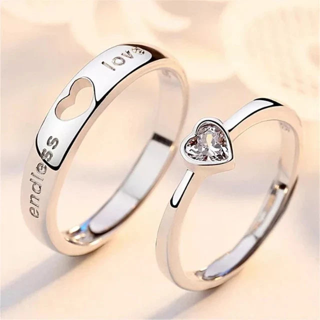 Endless Love Silver and Diamond Rings (Set of 2)