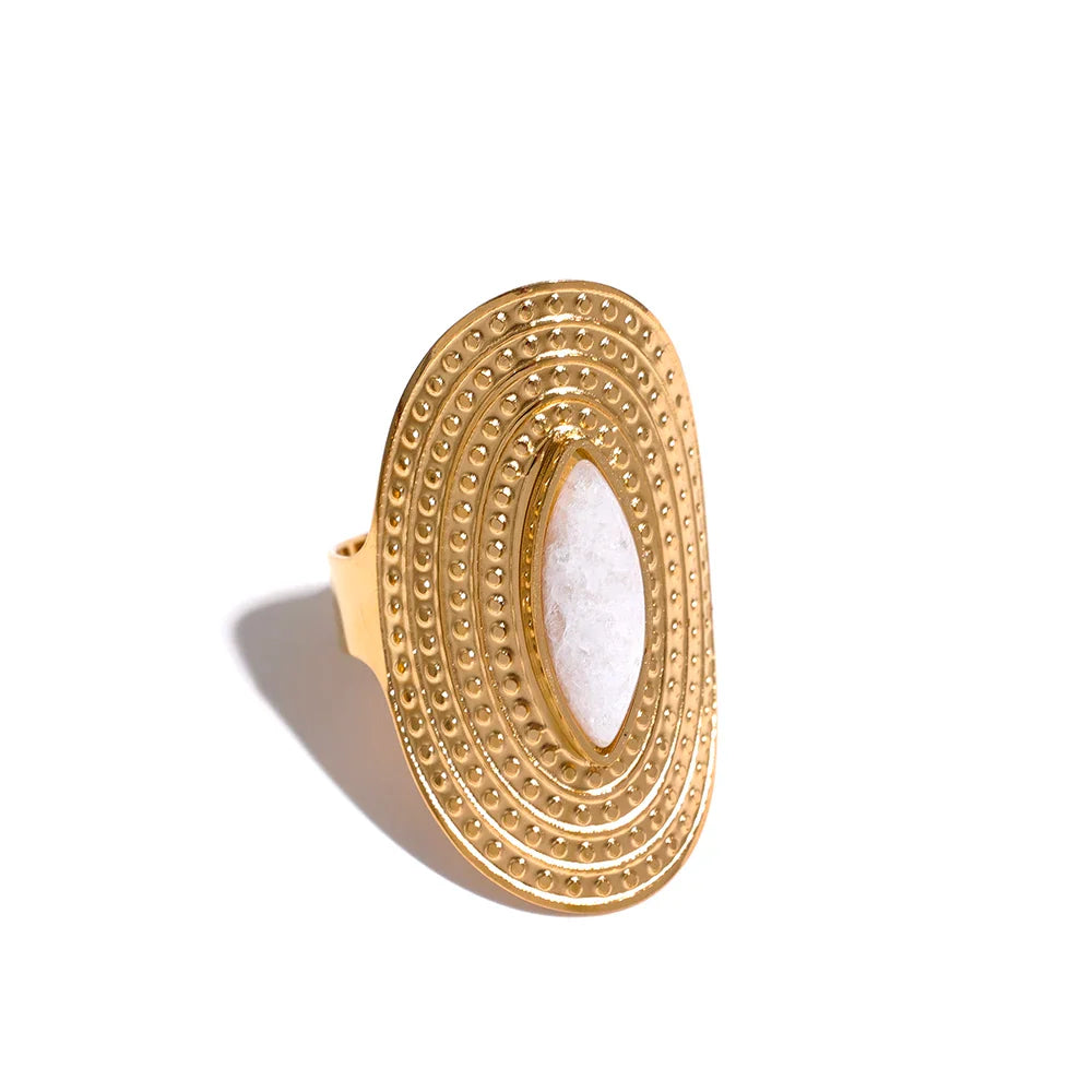 Ethnic Ring with Natural White Agate Stone