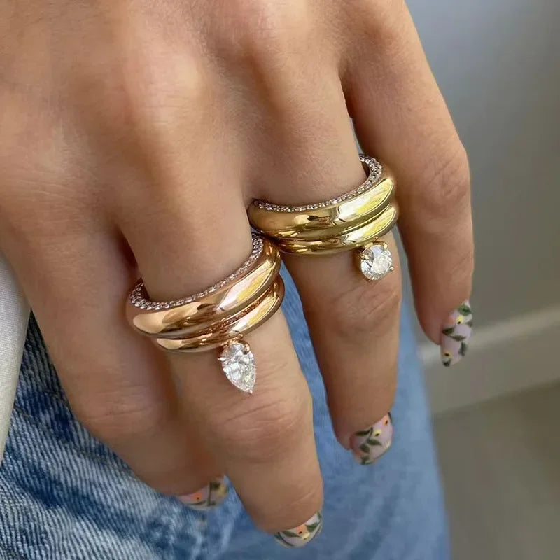 Fine Waterdrop Band Ring with Zircon Pearl 1