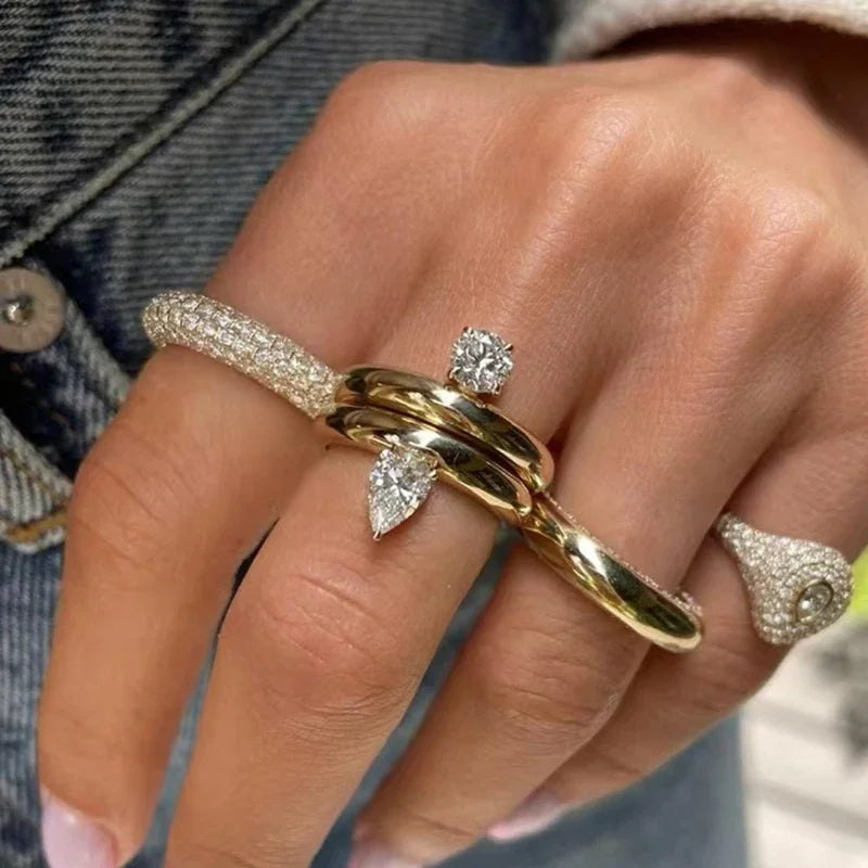 Fine Waterdrop Band Ring with Zircon Pearl 1