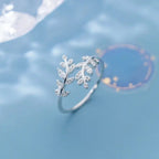 Silver Zircon Laurel Leaf Ring