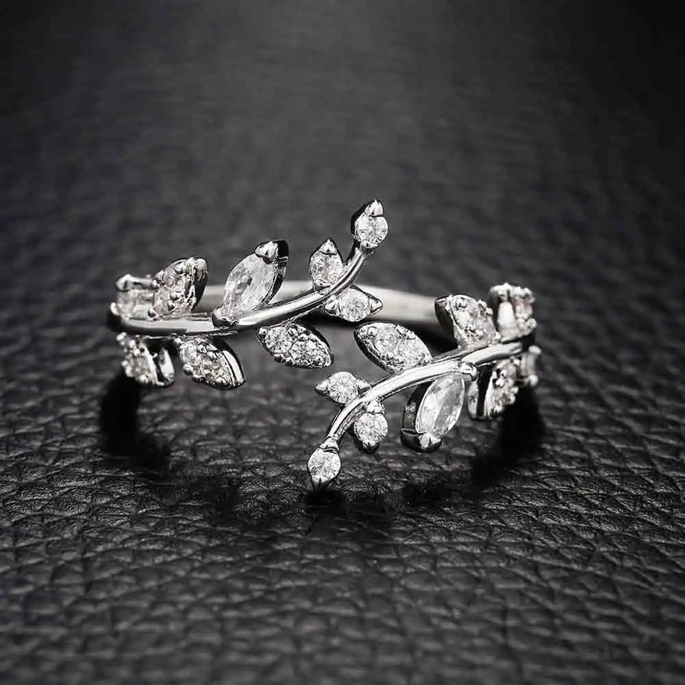 Autumn Zircon Laurel Leaf Ring in silver