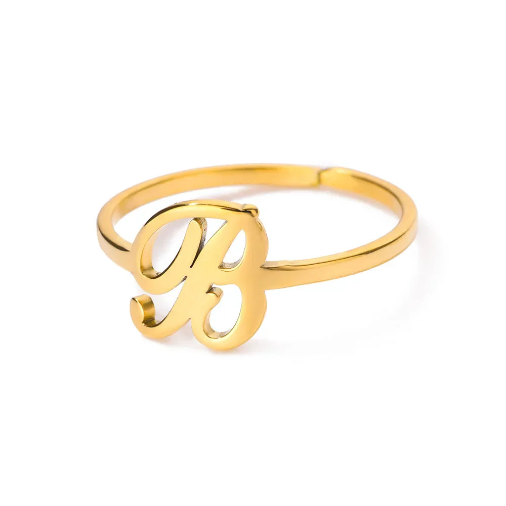 Personalized thin ring with initial b