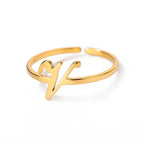 Personalized thin ring with initial v