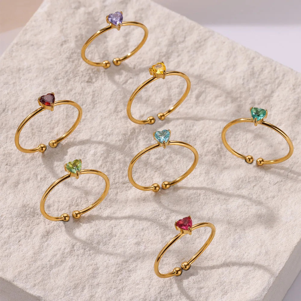 Delicate gold-plated ring with heart-shaped birthstone 