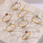 Delicate gold-plated ring with heart-shaped birthstone 