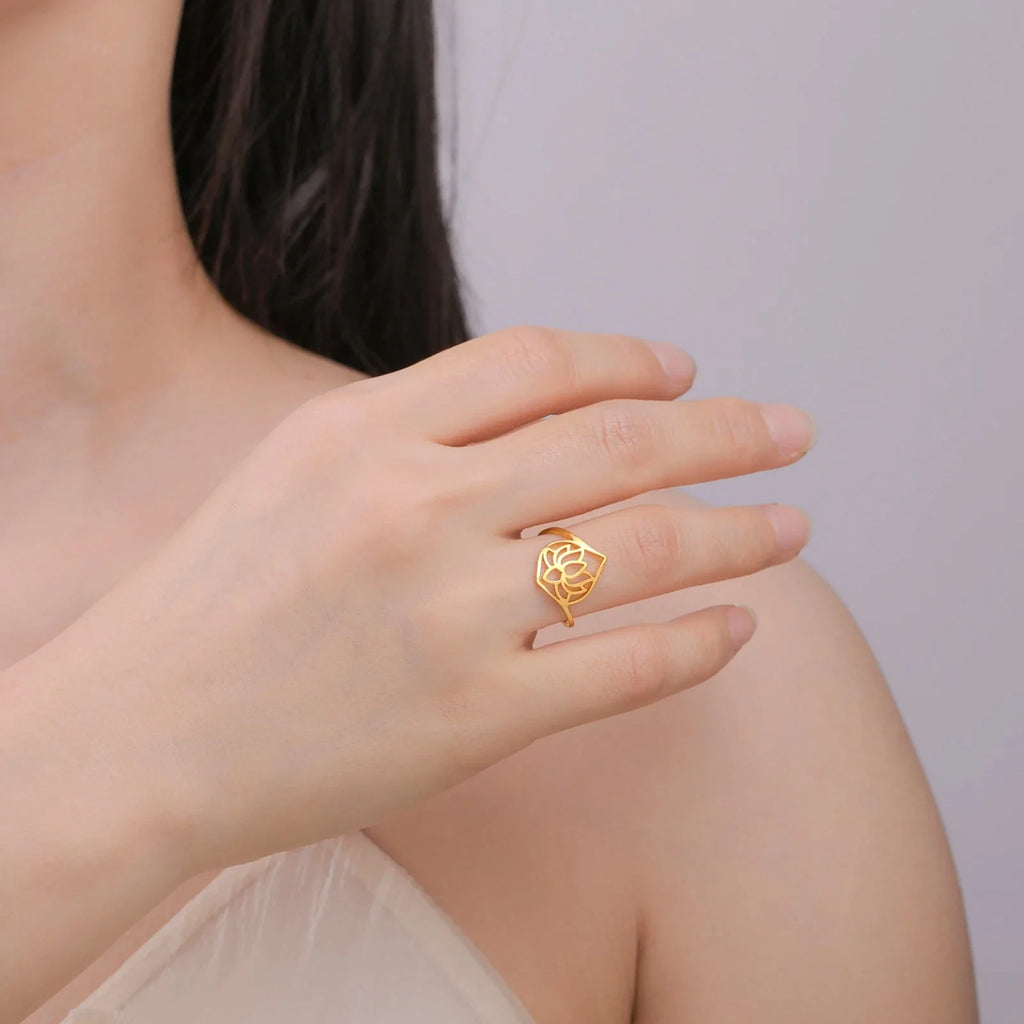 Gold Lotus Flower Ring