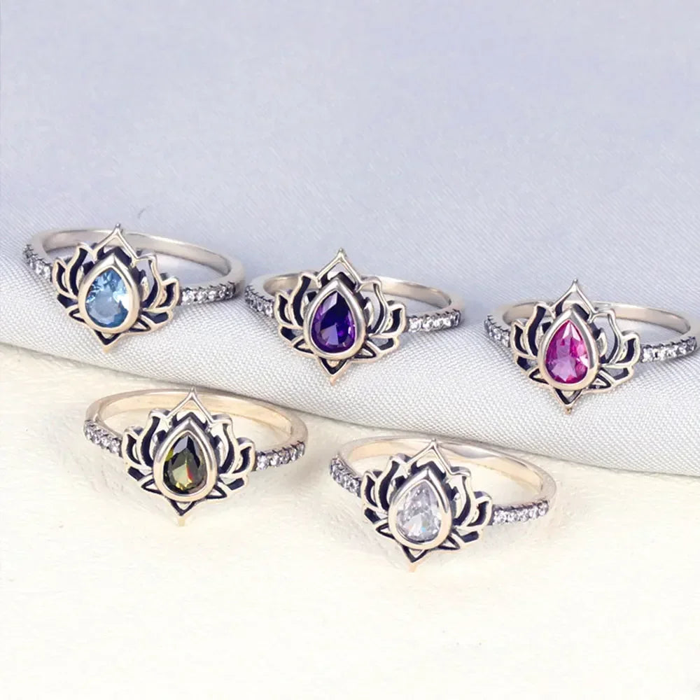 Lotus Flower Ring Silver Women