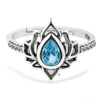 Lotus Flower Ring Silver Women blue