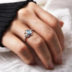 Lotus Flower Ring Silver Women blue