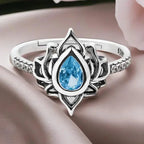 Lotus Flower Ring Silver Women blue