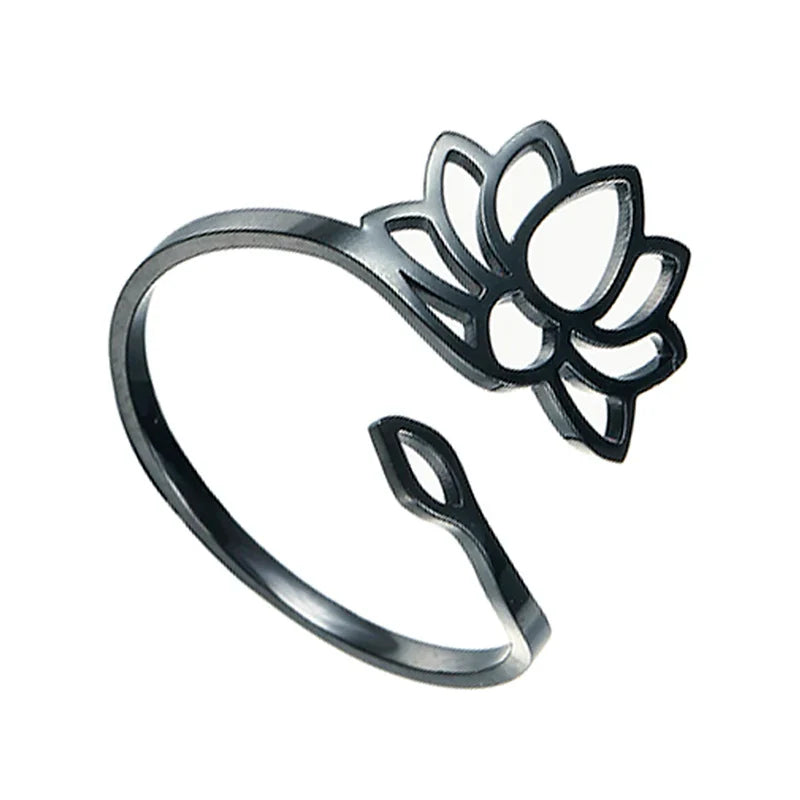Women's Lotus Flower Ring black