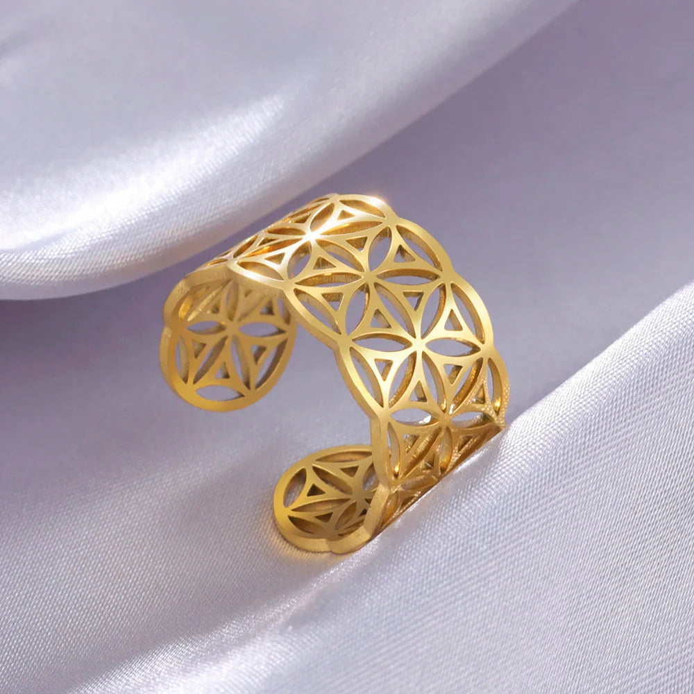 Women's Flower of Life Ring Mandala Gold