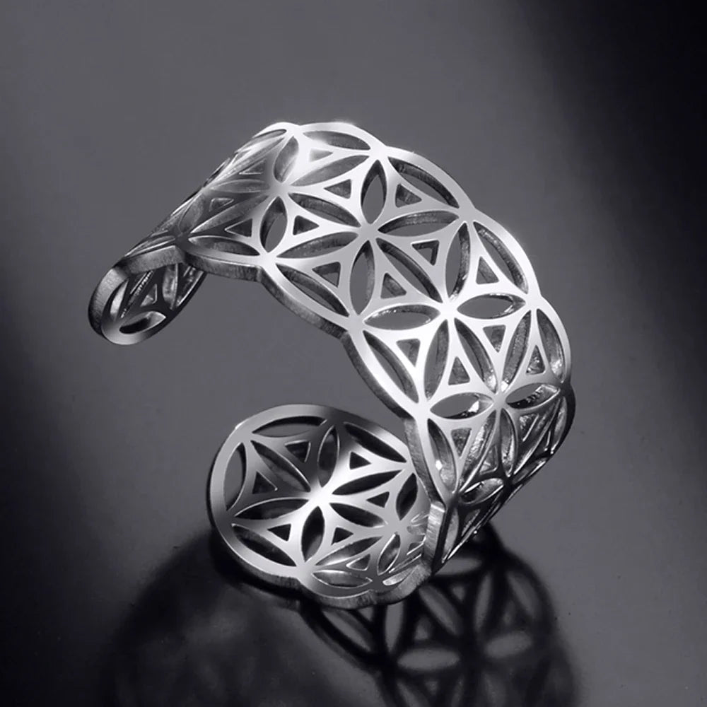 Women's Flower of Life Ring Mandala Silver