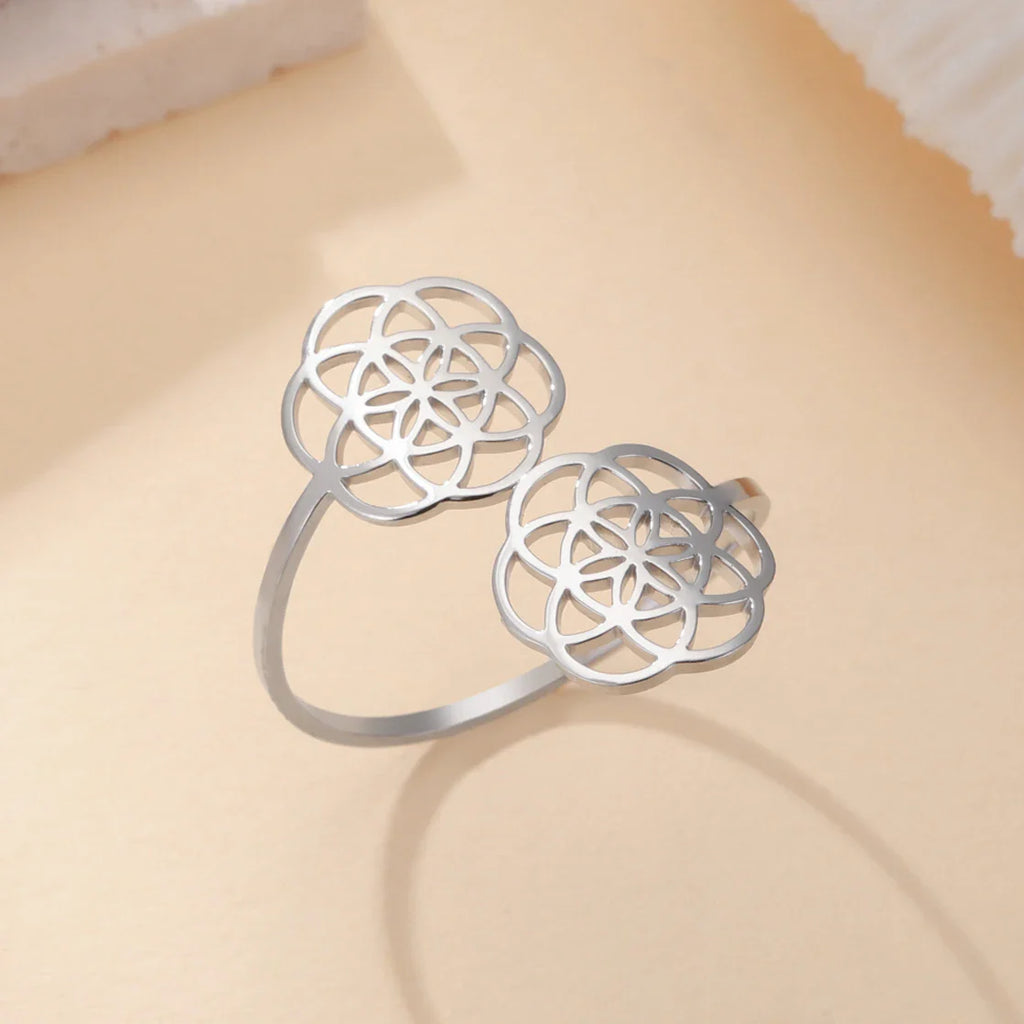 Women's Seed of Life Mandala Flower Ring in Silver