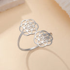 Women's Seed of Life Mandala Flower Ring in Silver